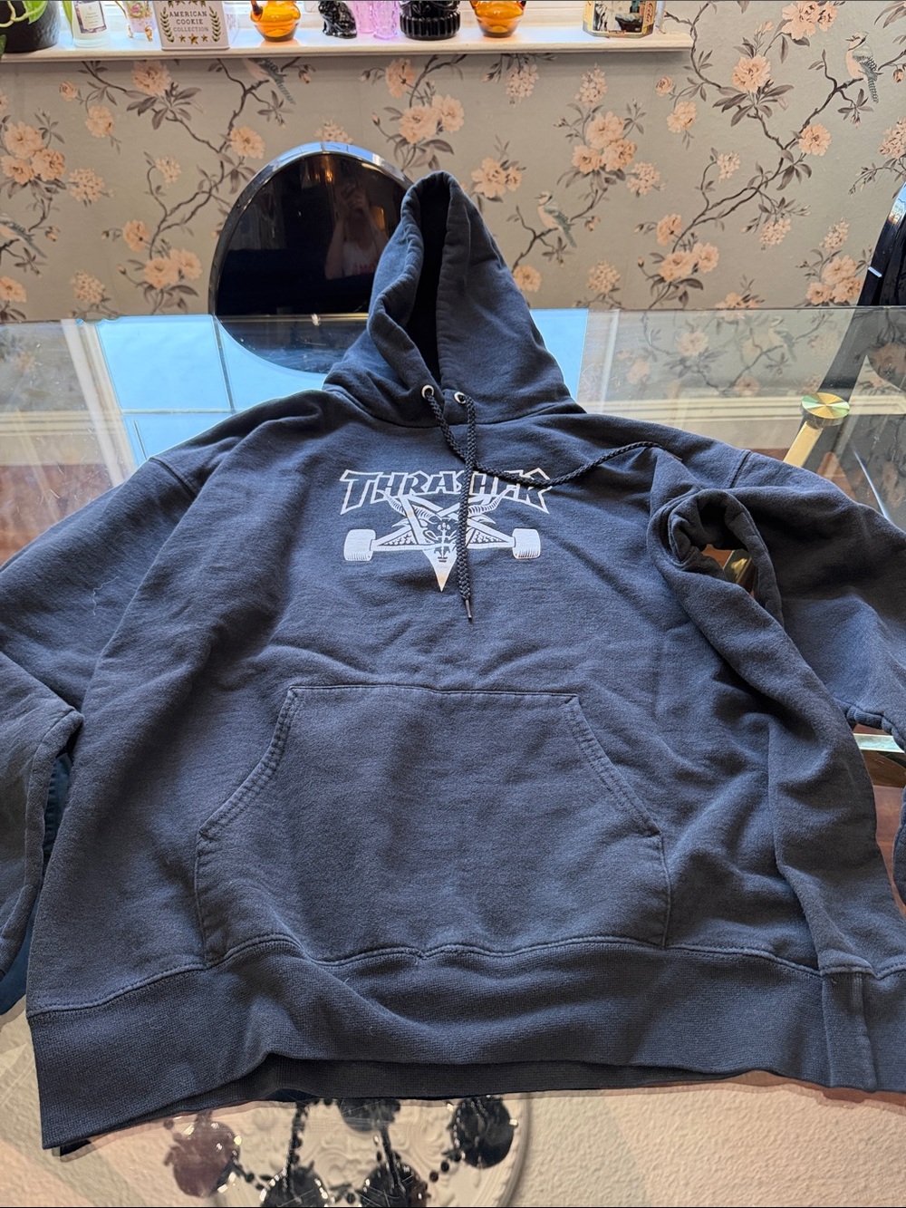 Thrasher Black Pullover Hoodie with White Skate Graphic